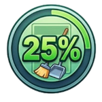 Limpia el Supermercado! 25% Complete! icono de insignia — ¡Has almacenado el 25% de los artículos correctamente!