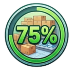 Limpia el Supermercado! 75% Complete! icono de insignia — ¡Has almacenado el 75% de los artículos correctamente!