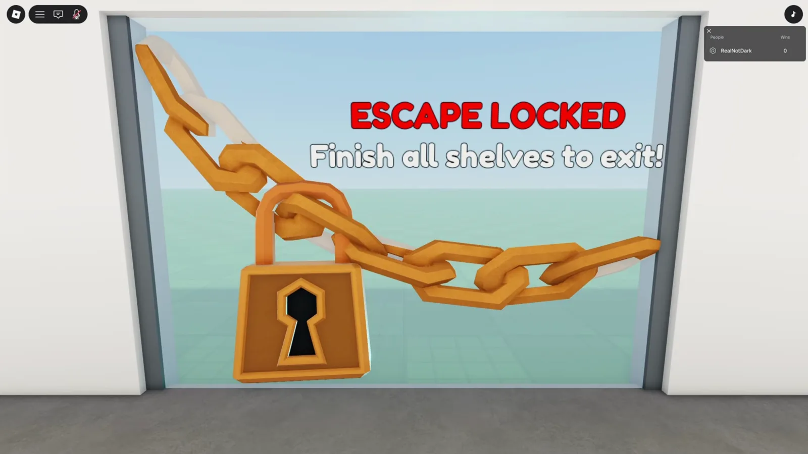 Clean the Supermarket 出口大門上的 ESCAPE LOCKED 橫幅，寫著 Finish all shelves to exit