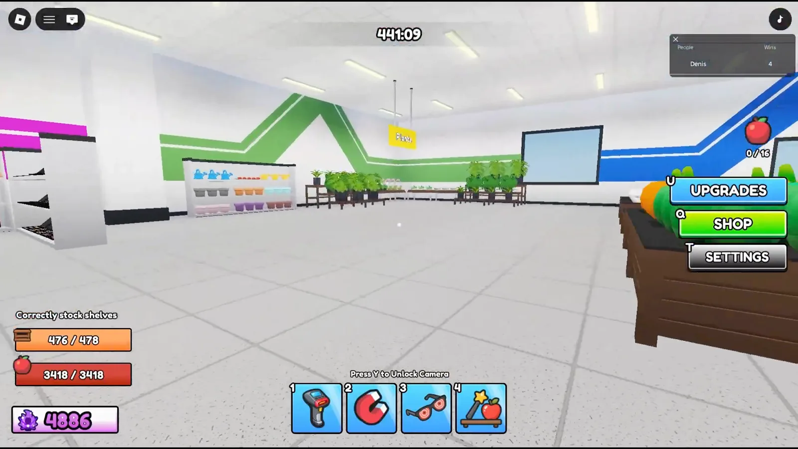 Hard Mode aisle overview Clean the Supermarket Hard Mode aisle overview showing numbered shelves and condensed white store layout
