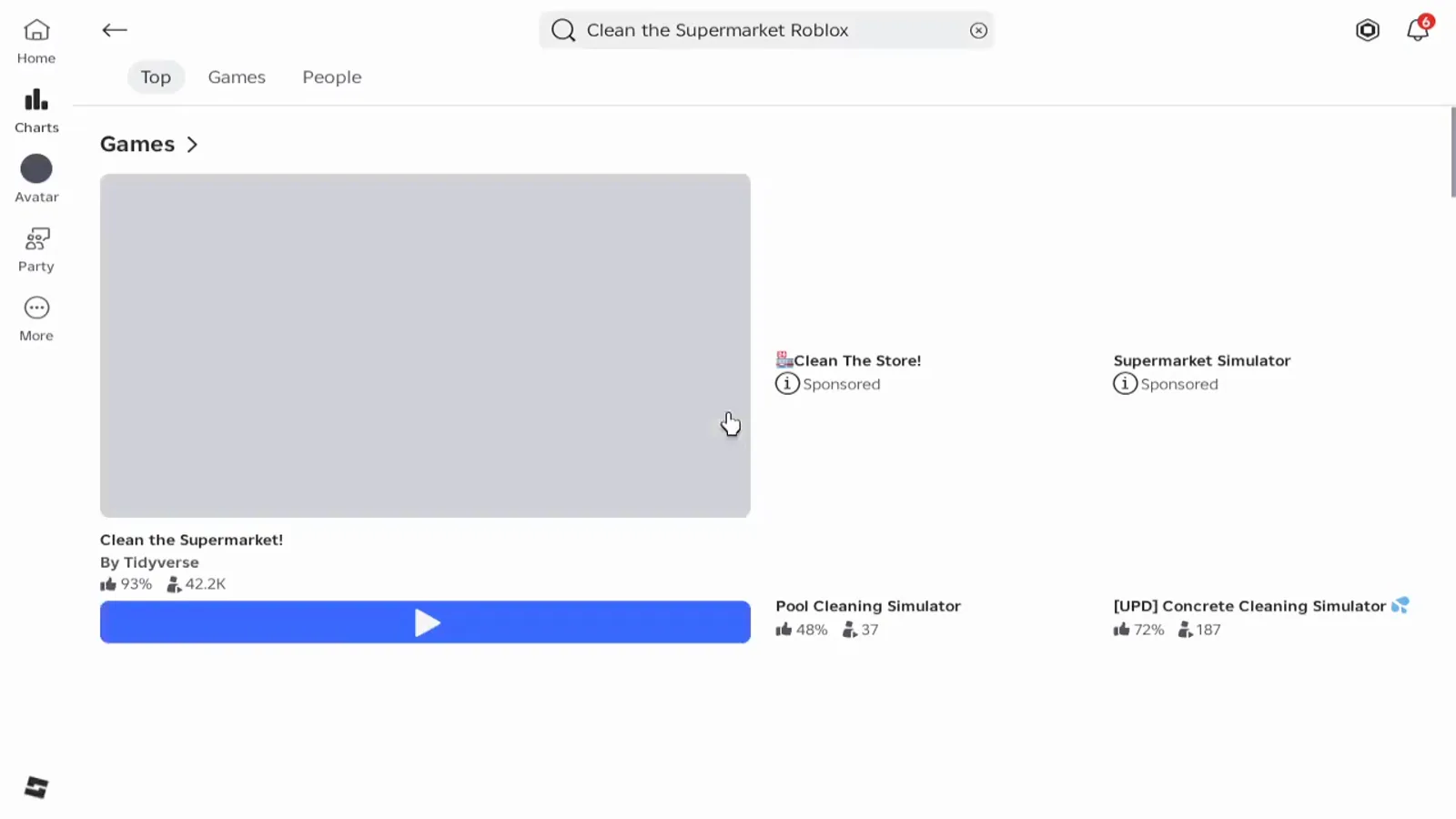 1v1 Versus Mode event popup Clean the Supermarket 1v1 Versus Mode popup in Roblox showing the event banner and matchmaking button during the July 2026 limited event