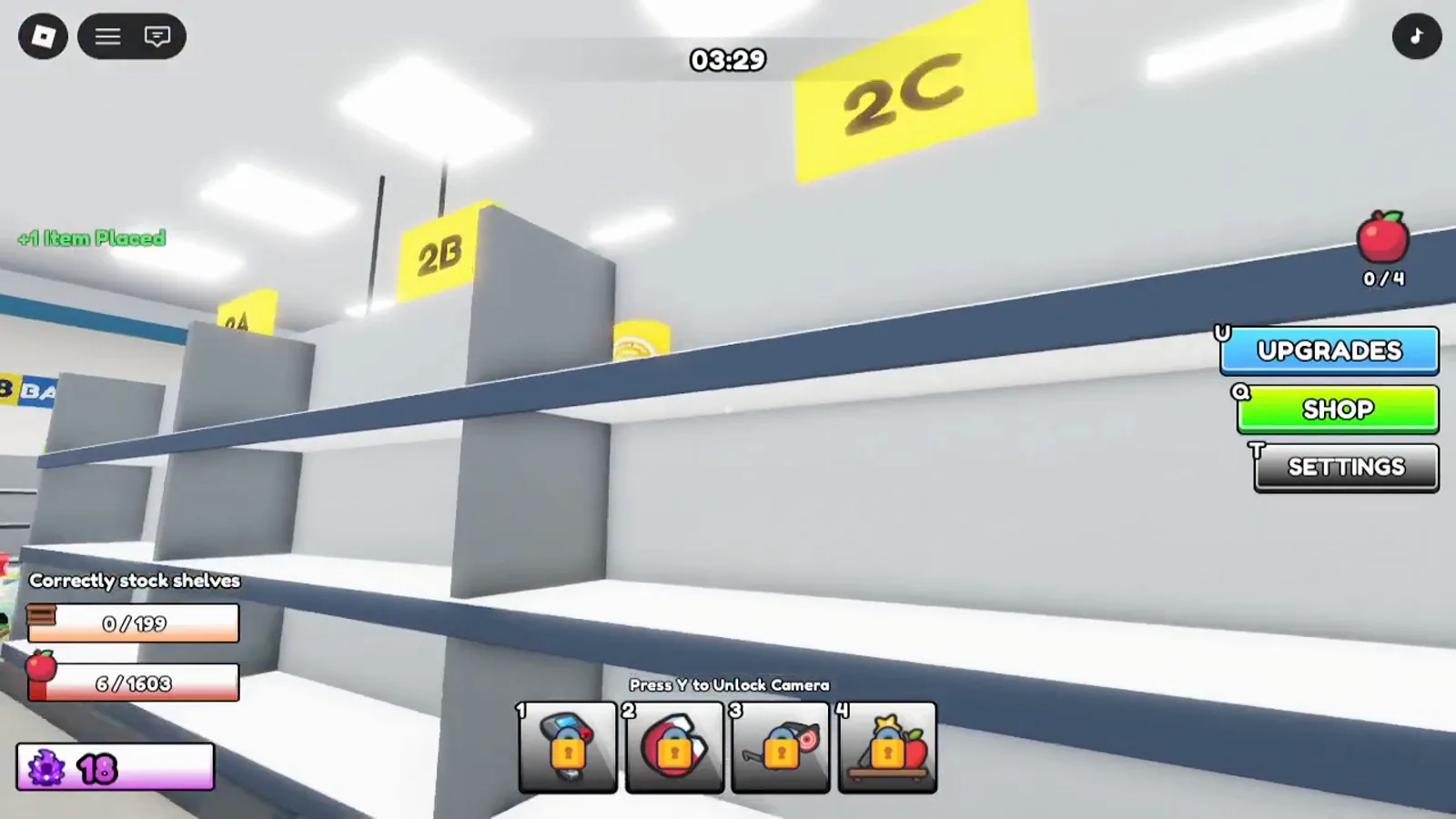 Clean the Supermarket WRONG SHELF message in red when a cereal box is placed on the incorrect shelf in aisle 5